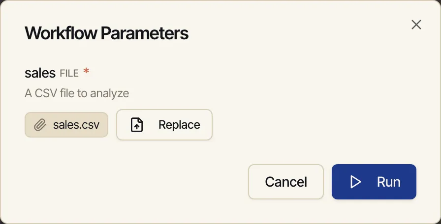 Run dialog with a CSV file selected